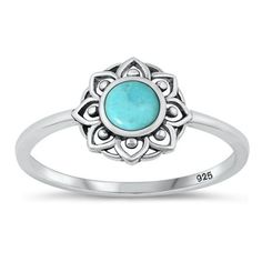 CHOOSE YOUR COLOR Simulated Turquoise Flower Mandala Ring .925 Sterling Silver Band Blue Cubic Zirconia Female Size 6 All our silver jewelry is crafted from .925 silver also commonly referred to as sterling silver. Sterling silver is the standard for beautiful high-quality silver jewelry and cannot be replicated by lower priced silver plated jewelry. It is 92.5% pure silver, mixed with alloys to add strength and durability to stand the test of time. Keep your fine jewelry shiny and elegant by st Mandala Ring, Simulated Diamond Rings, Turquoise Flowers, Black Onyx Ring, Silver Plated Jewelry, Flower Mandala, Sterling Silver Bands, Boho Rings, Pure Silver