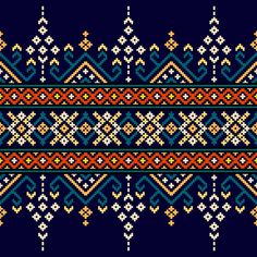 a cross stitch pattern in blue and orange