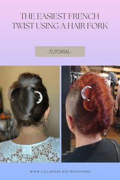 If you think you can't use a French pin, or hair fork, give this easy style a try! Video shows how to do a beautiful hairstyle in less than a minute. The French Twist can become part of your everyday hairstyle rotation, not just for special events! This style is elegant, classy, and simple, but can be made fun or edgy by leaving some hair out at the top. Hair Fork Hairstyles, Easy French Twist, Quick Updos, Everyday Hairstyle, Hair Forks, Beautiful Hairstyle, Bun Updo, Easy Updos