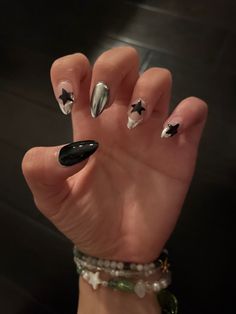 Mitski Nails, Black Gel X Nails, Uñas Dark Aesthetic, Star Chrome Nails, Cut Dog Nails, Concert Nails, Nail Trimming, Grunge Nails, A Vet