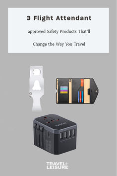 three different items are shown with the text 3 flight attendant approved safety products that will change the way you travel