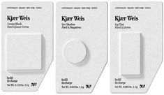 three white tags with the words kifer weis written on one side and an image of