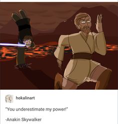 an animated image of luke and obi from star wars, with two people in the background