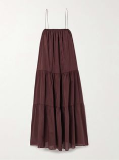 MATTEAU Tiered organic cotton and silk-blend midi dress Burgundy Midi Dress, Ladies Day Dresses, Cotton Midi Skirt, Grey Midi Dress, Mommy Outfits, Lounge Dress, Cotton Midi Dress, Silk Maxi Dress, Green Midi Dress