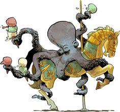 an octopus riding on the back of a horse