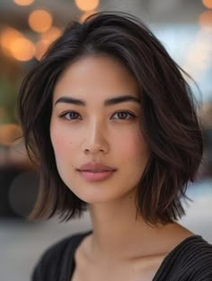 Long Short Haircuts, Asian Hairstyles Round Face, Asian Hair Bob, Bob Haircuts With Highlights, Shaggy Hair Styles, Haircuts With Highlights, Asian Bob Haircut, Short Curly Weave Hairstyles, Brunette Bob Haircut