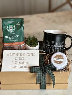 a starbucks gift box with coffee, tea and other items