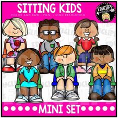 a group of kids sitting in front of a pink background with the words sitting kids on it