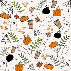 halloween seamless pattern with pumpkins and ghost