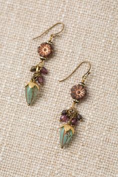 The Czech Glass Collection offers a varied selection of handcrafted earrings, including this unique dangle design. Antique Brass (Lead & Nickel Free) Czech Glass 2.25" with antique brass ear wires We hand select our natural materials, thus there may be slight variations in color and/or size that will not detract from the overall aesthetic. Our unique handcrafted designer jewelry for women is made in America, each design created individually in our personal design studio in Floyd, VA USA Czech Beads Jewelry, Czech Glass Jewelry, Boho Chic Earrings, Denim Crafts, Earrings Inspiration, Beaded Drop Earrings, Hair Stuff, Drop Dangle Earrings, Handcrafted Earrings