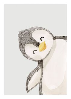 a drawing of a penguin with its eyes closed