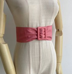 🎀The softest wide leather belt from the 1980s!  Sweet bubblegum pink 🎀 hue with a rectangular buckle front.  The belt has a wide body & is fully adjustable to fit many sizes.  Best fits an L-3X (Plus Size) - see measurements.  Belt band is 49.5" in total length & 3 3/8" wide. Adjustable to fit many sizes, up to 45" max waist.  Excellent vintage condition, exactly as pictured.  There are some light marks to the belt as shown. * * * Visit the shop for more! * * * fivestonesvintage.etsy.com  Inst Pink Belt Aesthetic, Belts Aesthetic, 80s Belt, Cincher Belt, Fashion 1980s, 50s Outfits, Pink Belt, Wide Leather Belt, Rose Bonbon