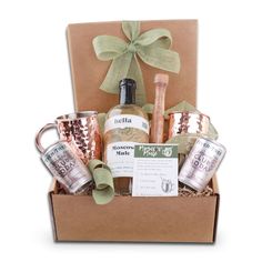 a gift box filled with coffee and liquor