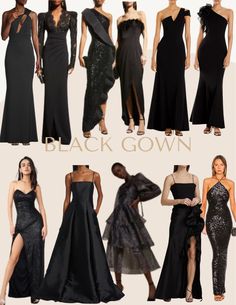 Black Dress Code Wedding, All Black Formal Attire, Black Tie Attire For Women, Black Tie Aesthetic, Black Wedding Guest Outfits, Promo 2023, Black Tie Bridesmaids, Black Tie Event Dresses