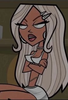 an animated image of a woman with long white hair holding a cup in her hand