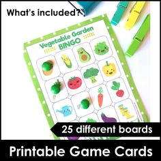 a vegetable themed game with the words, what's included? and an image of vegetables on it