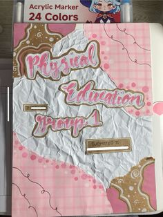 a pink and white paper with gold foil on it