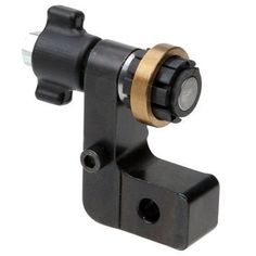 a black and gold camera holder on a white background