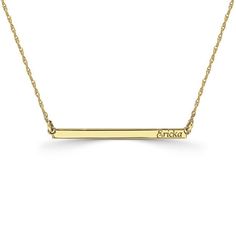 Sleek and sophisticated, this personalized necklace is a modern look she'll appreciate. Great for everyday wear, this 3.0 x 39.0mm bar-shaped design can be customized with her name, up to nine characters in length to be engraved in a charming script font. centered along an rope chain this necklace is polished to a brilliant shine and secures with a spring-ring clasp. Sterling silver chains measure up to 20.0 inches in length, with additional closure rings at 16.0 and 18.0 inches. Gold chains mea Engraved Bar Necklace, Script Font, Personalized Necklace, Rope Chain, Bar Necklace, Spring Rings, Sterling Silver Chains, Personalized Jewelry, Gold Chains