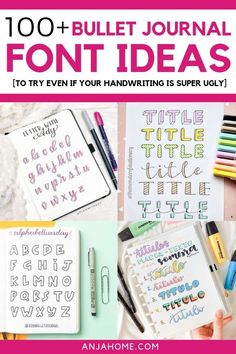 Fonts For Bullet Journal, Journal Font Ideas, Bullet Journal Fonts, Book Bujo, Journaling Lettering, Bujo Fonts, Awesome Fonts, Lettering Worksheets, Bujo Diary