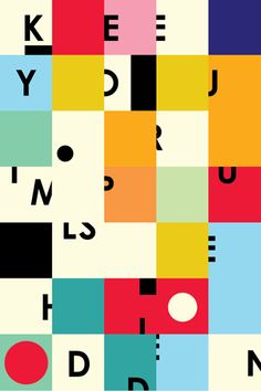 an abstract poster with different colors and shapes