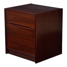 a wooden file cabinet with two drawers on one side and an open drawer on the other