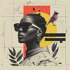 A surreal and quirky art collage featuring a person in sunglasses with a bird perched on their head, surrounded by abstract shapes.  #ArtsyAF #SurrealVibes #QuirkyArt #CollageMagic #OrangeSlicePortrait #FlowerPower #ProfilePicGoals #ArtisticVision #PinterestInspo #CreativeCollage #collage Photo Collage Ideas Creative, Abstract Self Portrait, Collage Examples, Collage Graphic Design, Surrealism Collage, Beach Collage, Instagram Grid Design, Surreal Collage Art, Face Collage