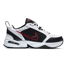 Fly through your workout in these Nike Air cross-trainers. The mesh tongue and lining offer breathability, while the pivot-point on the outsole gives you traction on any surface. From the treadmill to the pavement, you'll love exercising in these men's Nike Air Monarch VI cross-trainers. Click this Footwear Guide to find the perfect fit and more!SHOE FEATURES Air-Sole unit provides excellent cushioning Phylon midsole absorbs shock Grooved rubber outsole ensure flexibility SHOE CONSTRUCTION Leath Nike Monarch 4, Nike Air Monarch Iv Women, Nike Leather Running Shoes For Streetwear, Red And Black Nike Shoes, Air Monarch Iv, Nike Air Monarch Iv, Nike Air Monarch, Mens Training Shoes, Mens Athletic Shoes