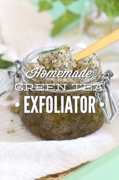 DIY Homemade Green Tea Exfoliator - Live Simply Homemade Exfoliating Scrub, Homemade Exfoliator, Homemade Green Tea, Homemade Spa Treatments, Green Tea Facial, Honey Diy, Green Tea Mask, Diy Spa, Facial Exfoliator