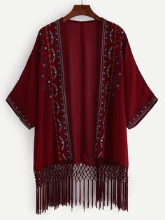 Kimono Online, Embroidered Robes, Embroidered Kimono, Chiffon Kimono, Fashion Attire