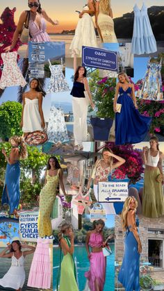 the collage shows many different types of women in dresses and skirts, with one woman wearing