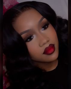 Red Lip Matte, Senior Night Makeup, Hocoming Makeup Ideas, Makeup Looks With White Outfit, Natural Beat Red Lip, Brown Eyeshadow With Red Lips, Birthday Makeup With Red Lips, Red Lips And Smokey Eye, Elegant Makeup For Black Women