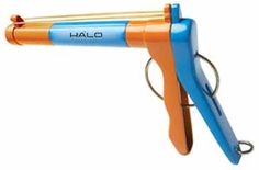 an orange and blue hair dryer with the word halo on it