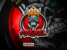 the king skull logo with a crown on it's head and an evil face