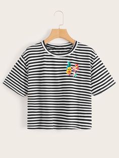 emoji x SHEIN Striped Print Tee #Sponsored , #SPONSORED, #SHEIN#emoji#Striped Honeymoon Swimsuit, Pants Dress, Discount Sale, Beach Bags, Summer Winter, Cairo, Stripe Print