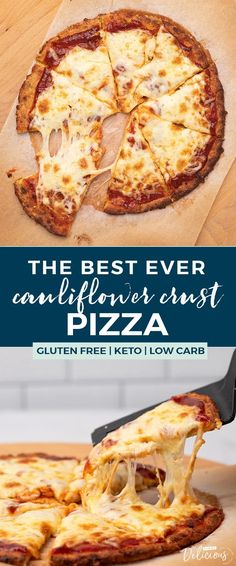 the best ever cauliflower crust pizza is cut into four slices