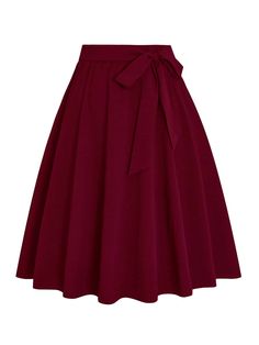 Burgundy Elegant Collar  Fabric Plain Flared Embellished Non-Stretch  Women Plus Clothing Flare Skirt Outfit Classy, Flare Skirt Outfit, Burgundy Skirts, Flare Skirts, Ladies Skirts, Plain Skirt, Flared Skirts, Letter Images, Modest Clothes