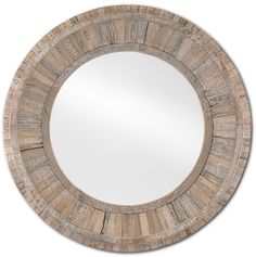 a round mirror made out of wooden planks