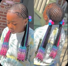 Hair Bead Patterns For Braids, Two Braided Ponytails For Kids Black, Children Hair Styles Braids With Beads, Black Daughter Hairstyles Braids, Stitch Braids For Kids, 2 Braided Ponytails For Kids, Braids For Black Hair Kids, Braided Ponytail Hairstyles Black Kids, Kid Braid Styles With Beads