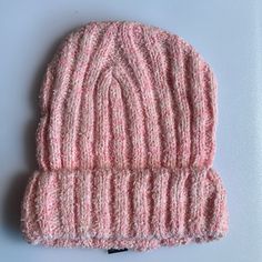 Unisex Warm Fuzzy Knit Beanie Pink White Winter Hat Stretchy Cozy Knit Fitted Hats, Cozy Fitted Knitted Hats, Casual White Crochet Hat For Winter, Casual Pink One-size Beanie, Pink Cozy Beanie One Size, Cream Knit Beanie One Size Fits Most, Cream Knitted Beanie One Size, Trendy Knit Beanie For Spring, Cozy Pink Beanie One Size