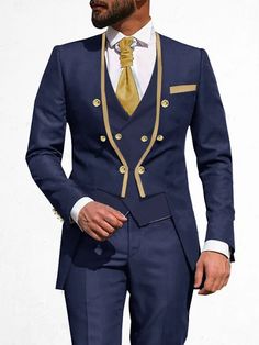 Costumes de bal pour hommes bleu clair noir crème costumes de fête de mariage couleur unie 3 pièces coupe ajustée double boutonnage six boutons 2024 de 2024 ? $124.99 Prom Dress Suit, Men Wedding Suit, Groomsmen Outfit, Men Prom, Grooms Suit, Groomsmen Outfits