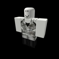 a lego man with a smile on his face and arms, standing in front of a black background