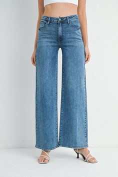 Arabella Wide Leg Pant Featuring a stretchy mid waist wide leg jeans in the color dark denim Style Number 85939 96% COTTON, 3% ELASTERELL-P ,1% SPANDEX Wide Leg Denim Jeans, Tailgate Outfit, Usa Jeans, Denim Wide Leg, Wide Leg Pant, Wide Leg Denim, Denim Pant, Just In Time, Dark Denim