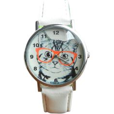 CAT LOVERS!!! Check out these cute watches. With a leather band and glass face featuring a sweet kitten wearing glasses could it get any more adorable. Cartoon Glasses, Cat Wearing Glasses, Cat Watch, Trendy Watches, Cute Watches, Cat Glasses, White Accessories, Cat Accessories, Analog Watch