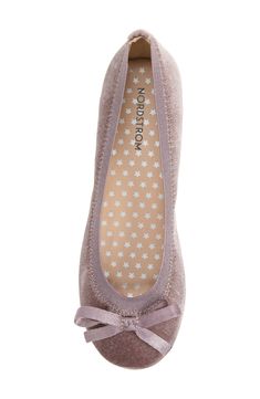 A stretchy topline brings comfort to a bow-trimmed ballet flat that’s great for any wardrobe. Synthetic upper and lining/rubber sole Imported Ballet Flat, Ballet Flats, Rubber Sole, Flip Flops, Ballet, Nordstrom, Sandals, Wardrobe, Grey