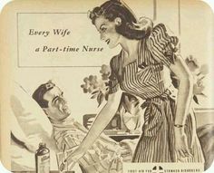 an old advertisement from the 1950's shows a woman in bed with a man