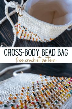 a cross - body bead bag is shown with the text, free crochet pattern