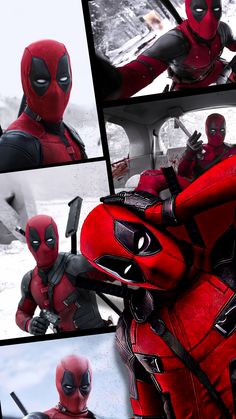 the deadpool character is sitting in his car