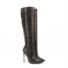 As low as $58.00 Snake Leather, Black Boots Tall, Knee High Leather Boots, Snake Print, Tall Boots, High Boots, Embossed Leather, Knee High Boots, Knee High