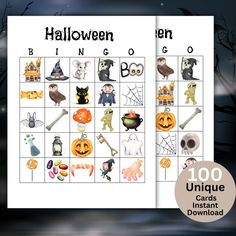 halloween bingo game with pumpkins, bats and other items on the front cover for children to play